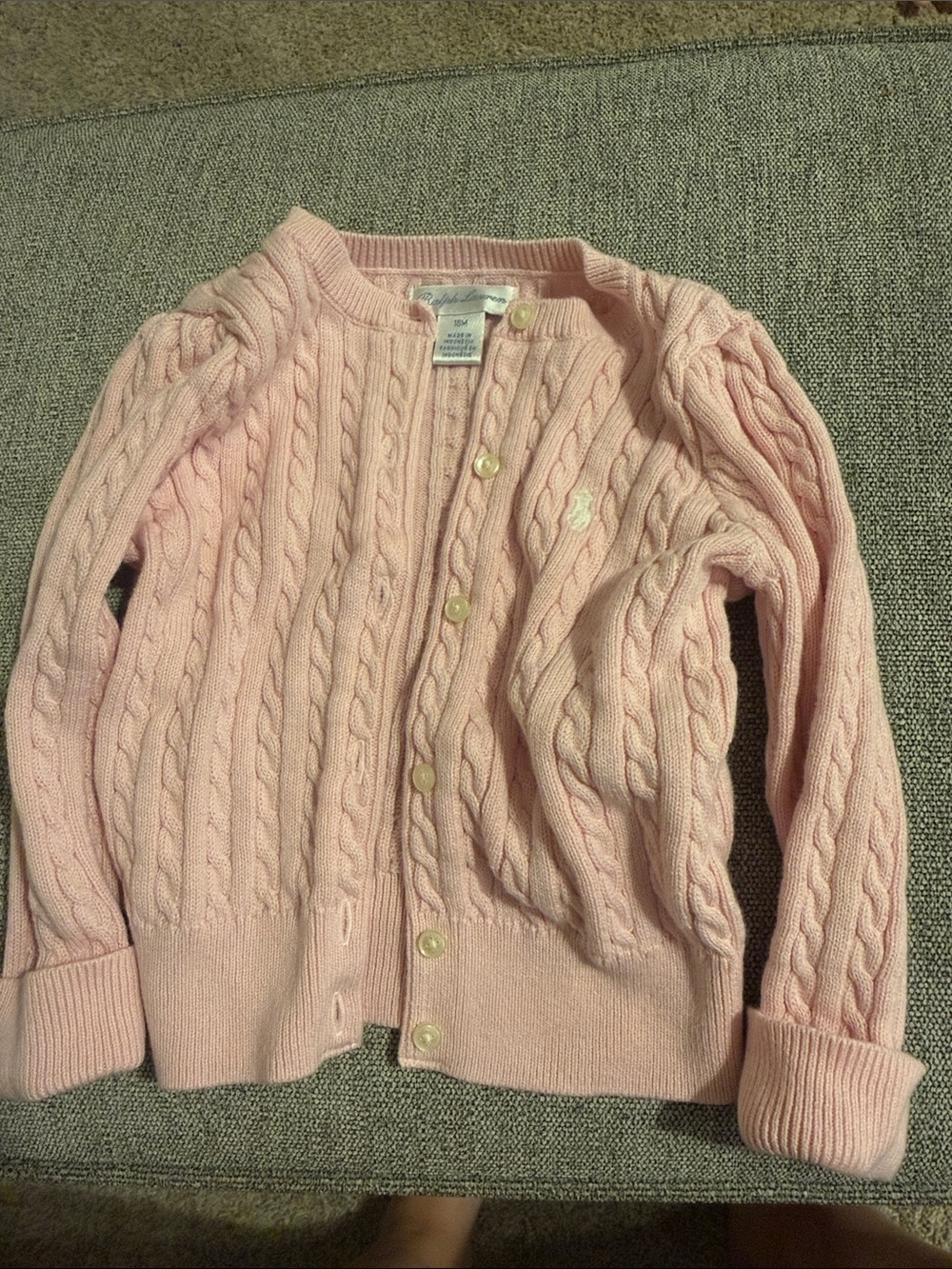 Ralph Lauren Light Pink Cable-Knit Cotton Cardigan